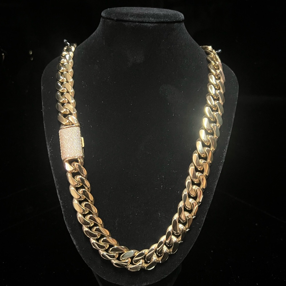 Gold Plated 14mm Miami Cuban Link Chain Necklace
